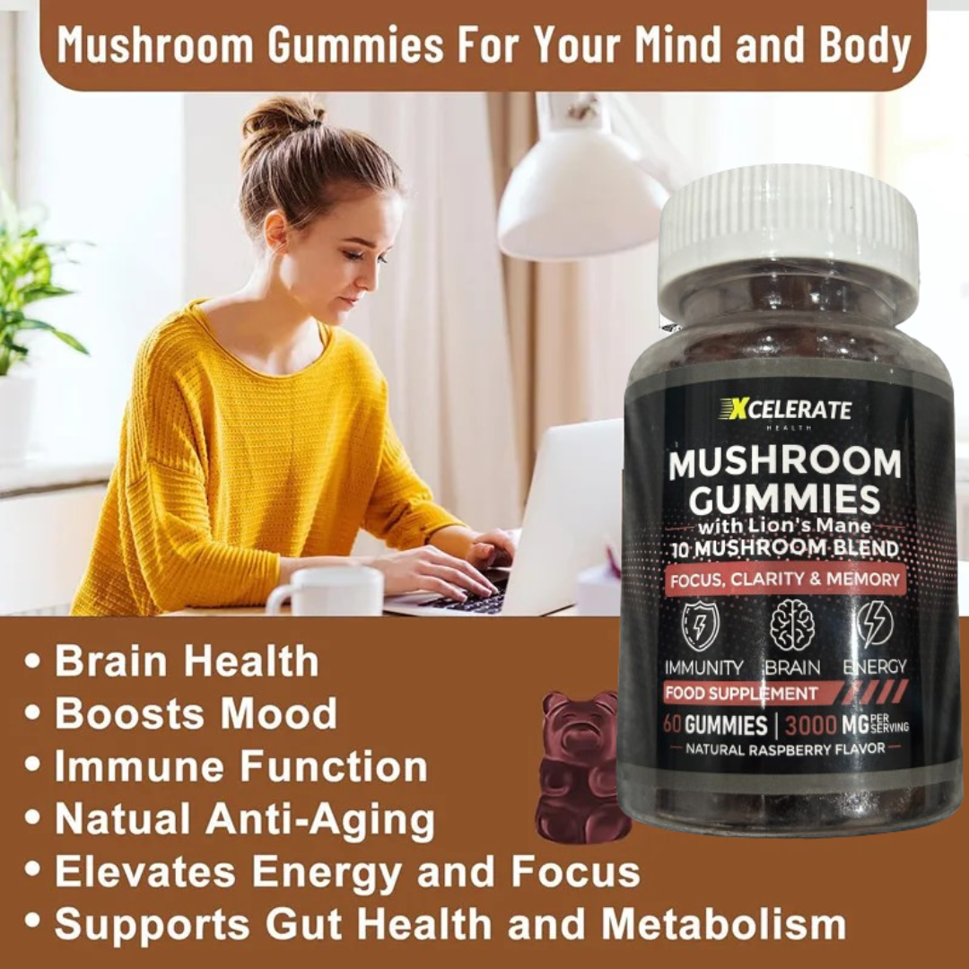 Brain Boosting Gummies for Mindful Wellness Lions Mane W/Ashwagandha & Mushroom Blend Gummies