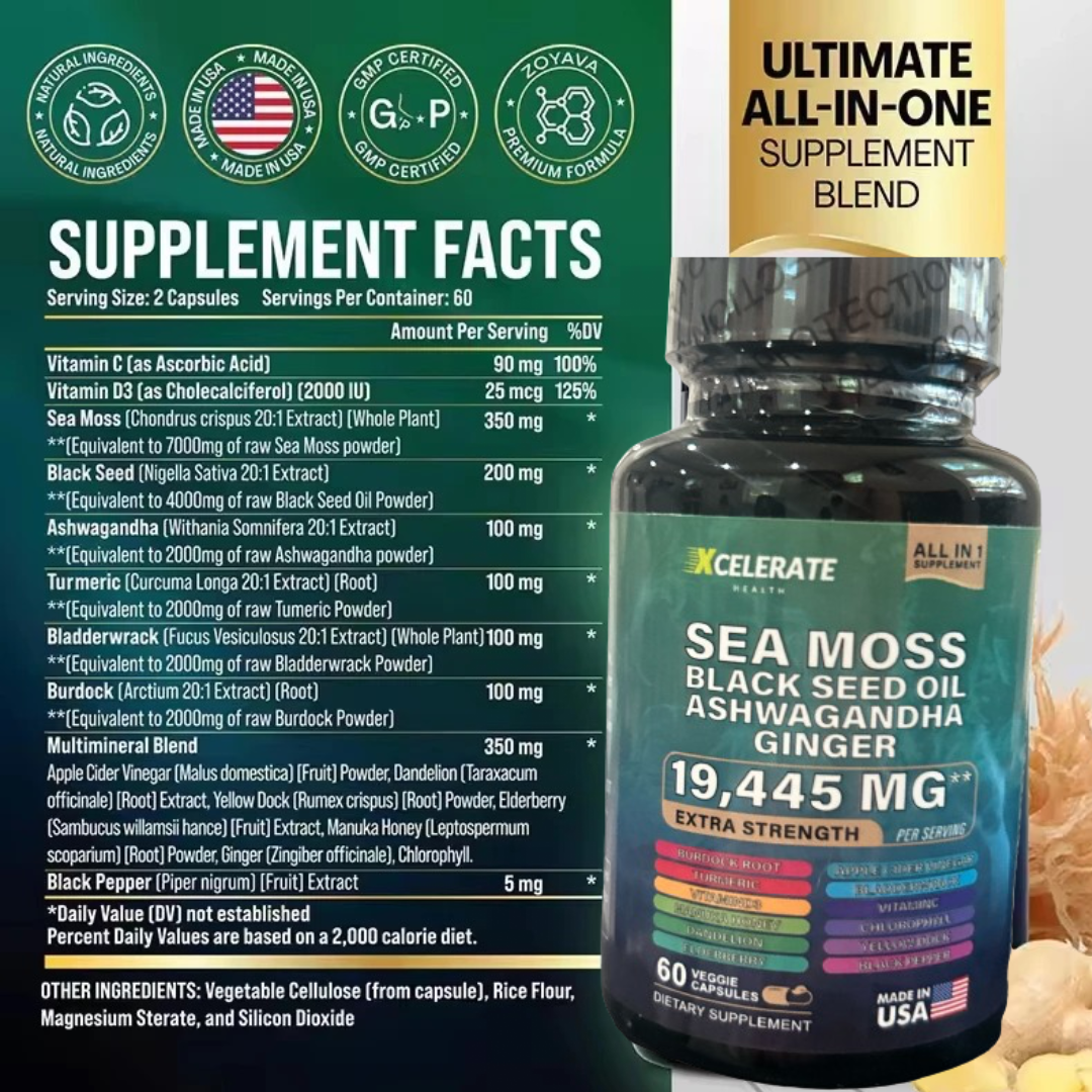 Sea Moss W/ Ashwagandha & Black Seed Oil Extra Strength All In One Supplement