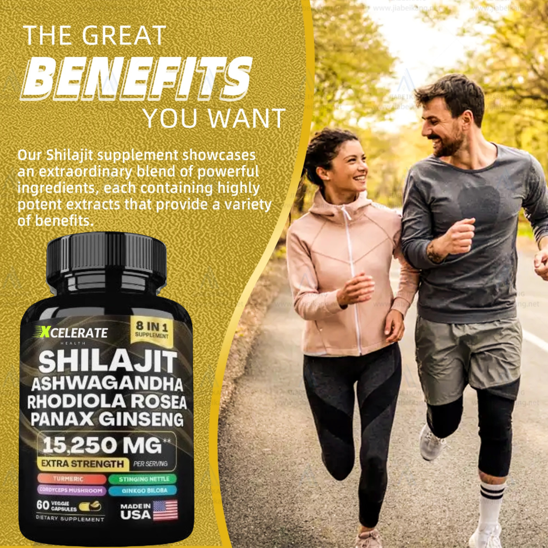 Xcelerate Health Shilajit & Ashwagandha Blend 8 in 1 Supplement Extra Strength Healthcare Fitness Natural